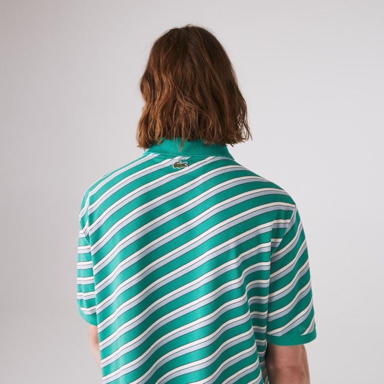 Lacoste LIVE Striped Bavlněné Piqué Polo Shirt Bílé Tmavě Blankyt Blankyt | UX37w3Ik