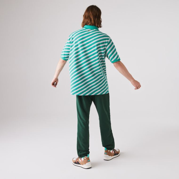 Lacoste LIVE Striped Bavlněné Piqué Polo Shirt Zelene Bílé | xnaVk3CJ