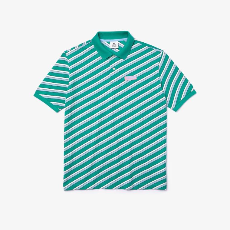 Lacoste LIVE Striped Bavlněné Piqué Polo Shirt Zelene Bílé | xnaVk3CJ