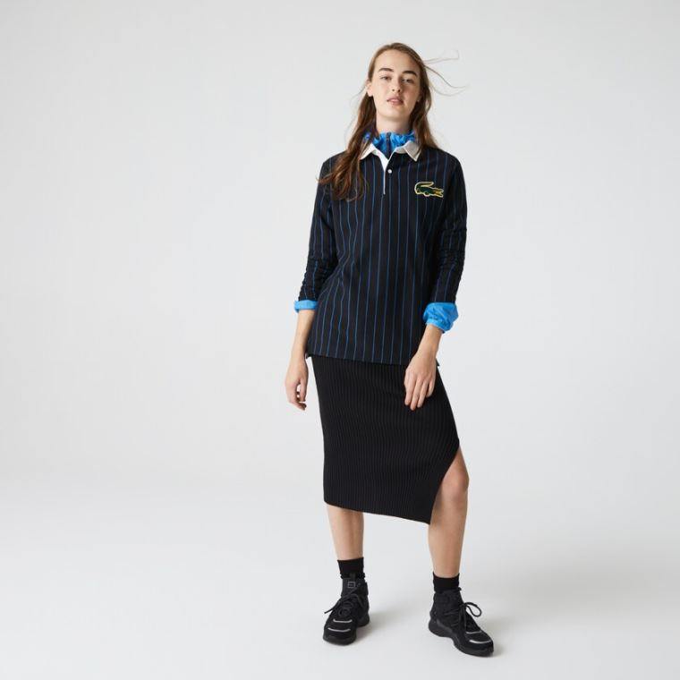 Lacoste LIVE Striped Bavlněné Polo Shirt Černé Blankyt | CVeByfMj