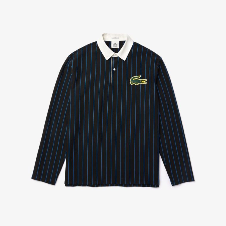 Lacoste LIVE Striped Bavlněné Polo Shirt Černé Blankyt | CVeByfMj