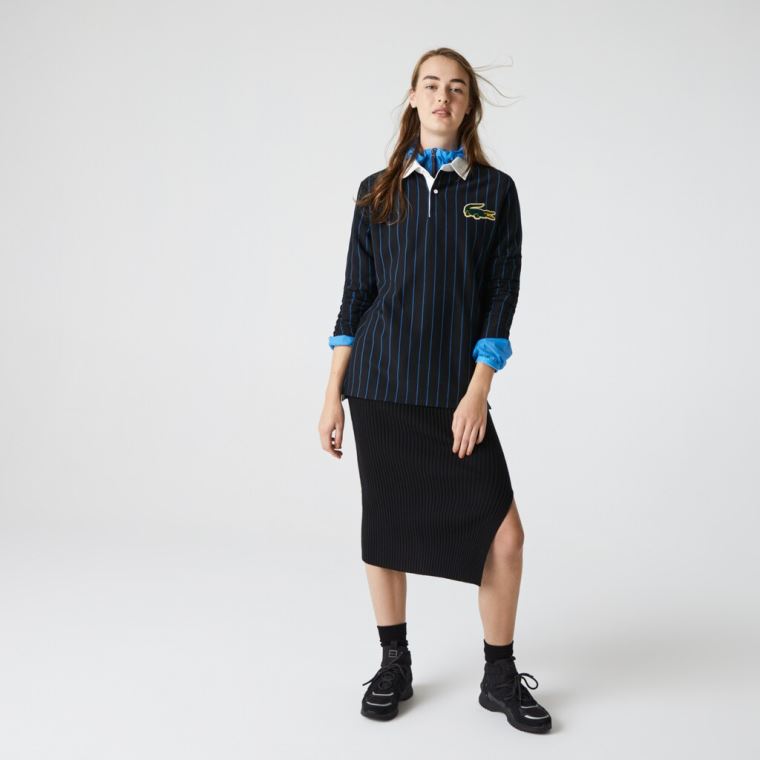 Lacoste LIVE Striped Bavlněné Polo Shirt Černé Blankyt | OhJ2TWAG