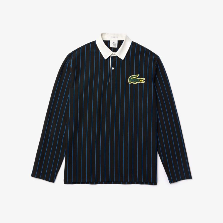 Lacoste LIVE Striped Bavlněné Polo Shirt Černé Blankyt | OhJ2TWAG