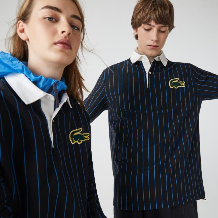 Lacoste LIVE Striped Bavlněné Polo Shirt Černé Blankyt | OhJ2TWAG