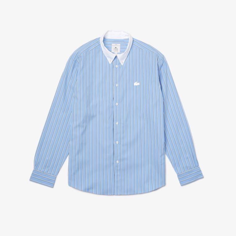 Lacoste LIVE Striped Bavlněné Shirt Blankyt Bílé | MJPiXUEq