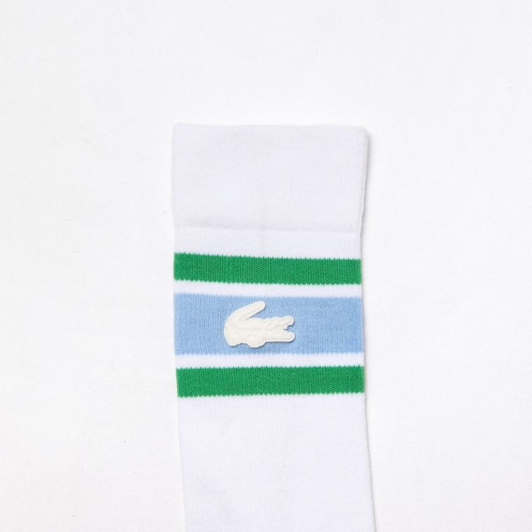 Lacoste LIVE Striped Stretch-Bavlněné Socks Bílé Blankyt Zelene | vov45HNU