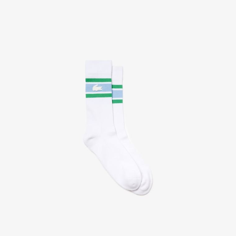 Lacoste LIVE Striped Stretch-Bavlněné Socks Bílé Blankyt Zelene | vov45HNU