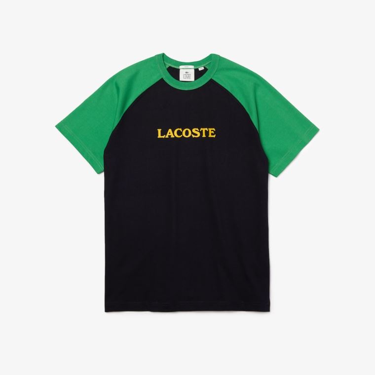 Lacoste LIVE Two-Tone Bavlněné T-shirt Tmavě Blankyt Blankyt Zelene | wgle78sb