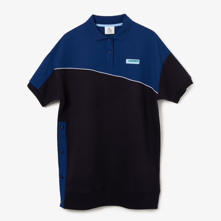 Lacoste LIVE Two-Tone Fleece And Neoprene Polo Šaty Tmavě Blankyt Blankyt Blankyt | PJNfERvM