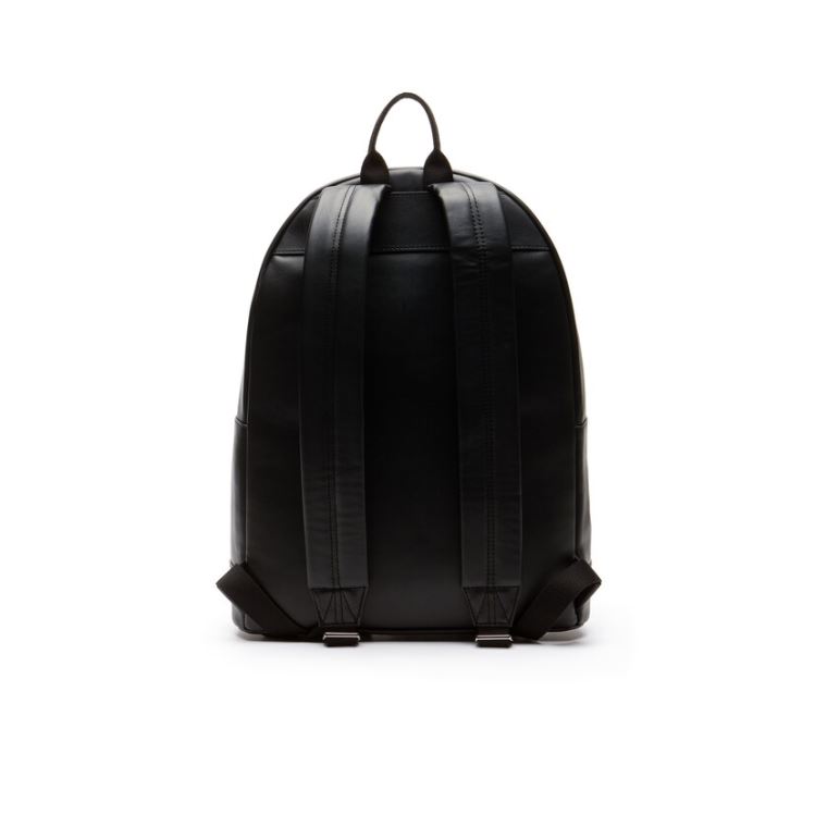 Lacoste L.12.12 Běžné Embossed Lettering Læder Backpack Černé | D6G8dYsi