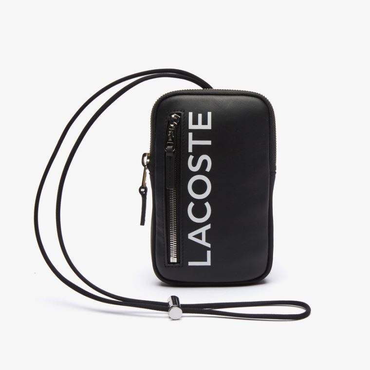 Lacoste L.12.12 Smooth Læder Necklace Phone Wallet Černé Bílé | eIzzhjQ6