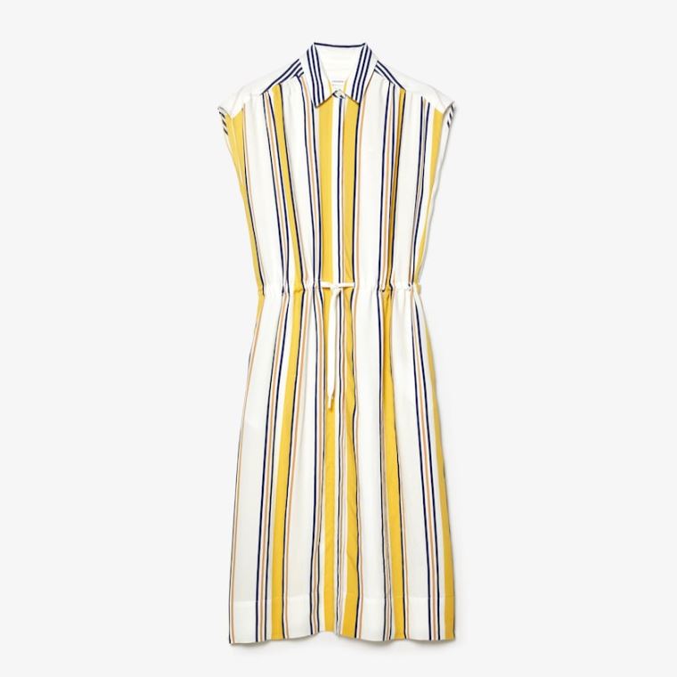 Lacoste Long Striped Shirtdress Bílé Tmavě Blankyt Blankyt Žluté Světle Hnědé | Qfvp18bE