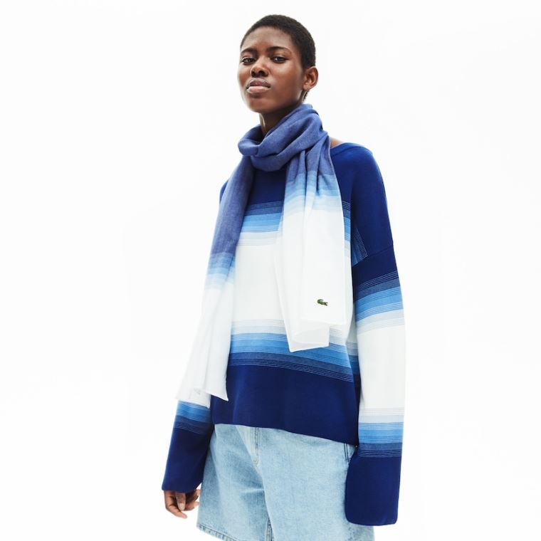 Lacoste Made In France Gradated Print Organic Bavlněné Scarf Bílé Tmavě Blankyt Blankyt | 53oDwfTJ