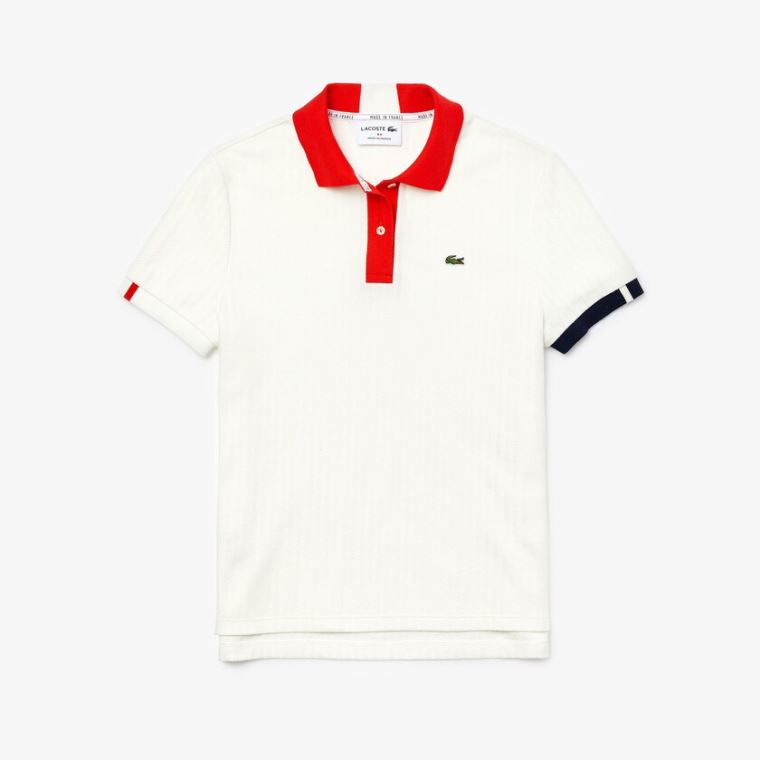 Lacoste Made In France Regular fit Tricolour Organic Bavlněné Polo Shirt Bílé Červené Tmavě Blankyt Blankyt Bílé | OGNBvPUm