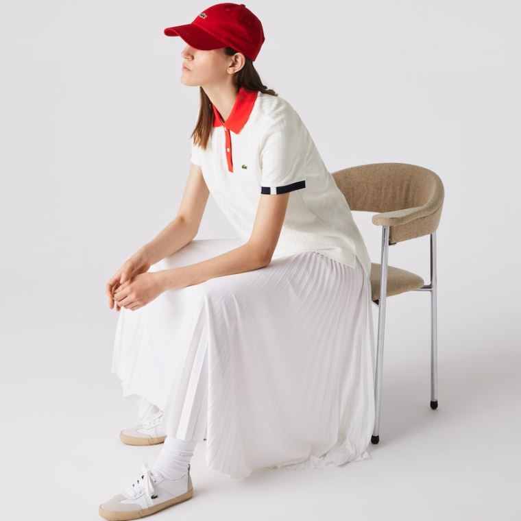 Lacoste Made In France Regular fit Tricolour Organic Bavlněné Polo Shirt Bílé Červené Tmavě Blankyt Blankyt Bílé | OGNBvPUm