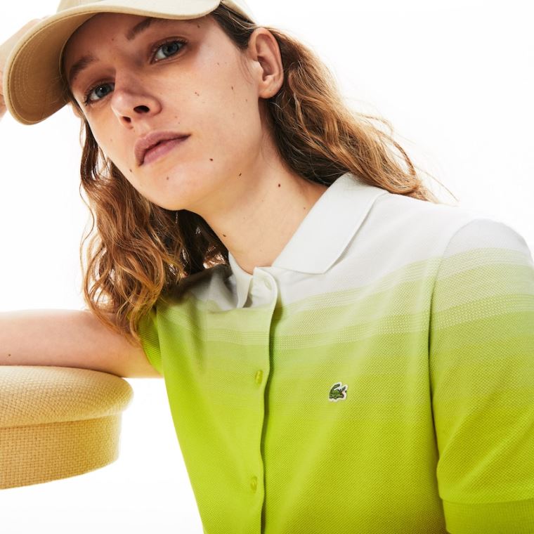 Lacoste Made in France Bavlněné Piqué Polo Šaty Žluté Bílé | Jqfa2ZCe