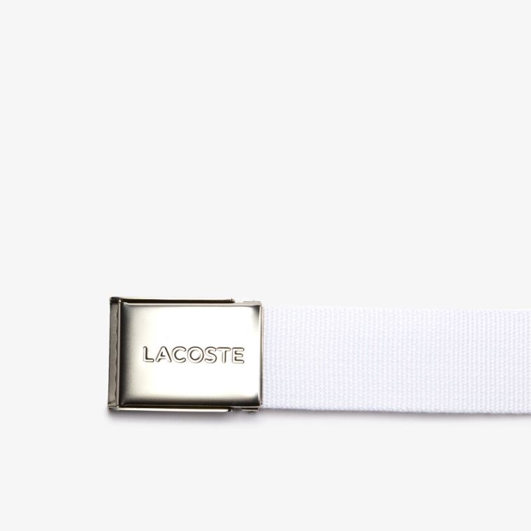 Lacoste Made in France Engraved Přezkou Woven Fabric Belt Bílé | spsc4shc