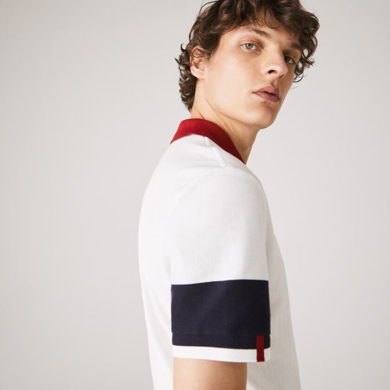 Lacoste Made in France Regular Fit Organic Bavlněné Polo Shirt Bílé Tmavě Blankyt Blankyt Tmavě Červené Bílé | pq5ltDLU