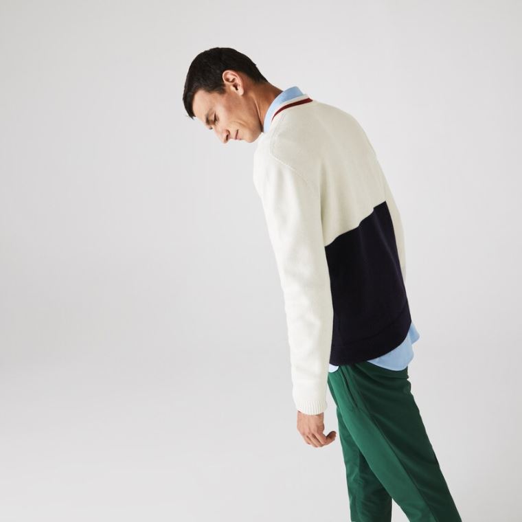 Lacoste Made in France Two-Tone Wool V-Neck Svetrové Tmavě Blankyt Blankyt Bílé Tmavě Červené | kz5uL3ww