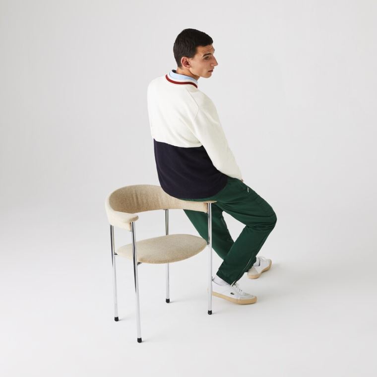 Lacoste Made in France Two-Tone Wool V-Neck Svetrové Tmavě Blankyt Blankyt Bílé Tmavě Červené | kz5uL3ww