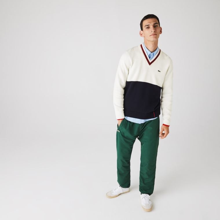 Lacoste Made in France Two-Tone Wool V-Neck Svetrové Tmavě Blankyt Blankyt Bílé Tmavě Červené | kz5uL3ww