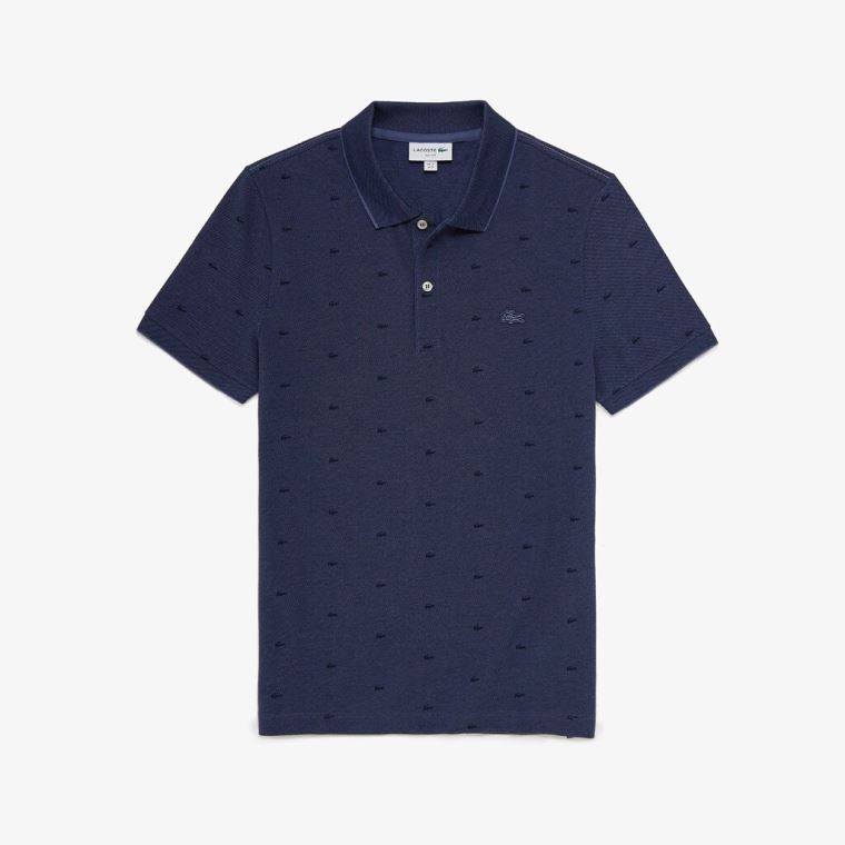 Lacoste Micro Print Polo Shirt Blankyt Tmavě Blankyt Blankyt | 8eg0AleX