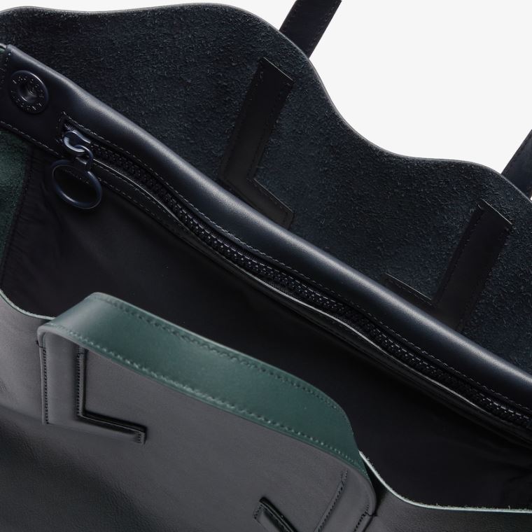 Lacoste Módní Show Two-Tone Læder Double Tote Tmavě Zelene | 9R0KCndM