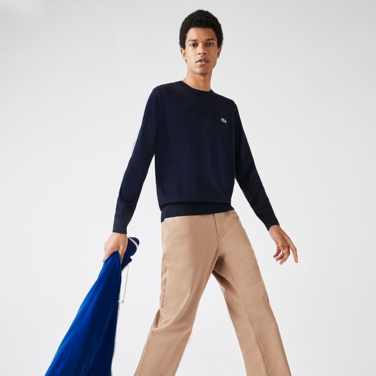 Lacoste Organic Bavlněné Crew Neck Svetrové Tmavě Blankyt Blankyt | fm7XGy6r