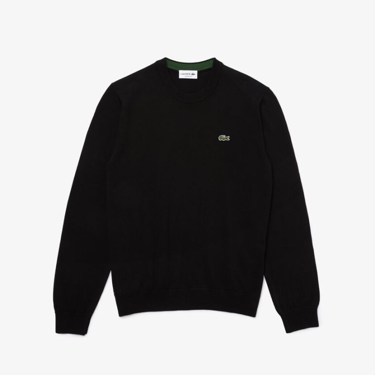 Lacoste Organic Bavlněné Crew Neck Svetrové Černé | pW8VM0Sp