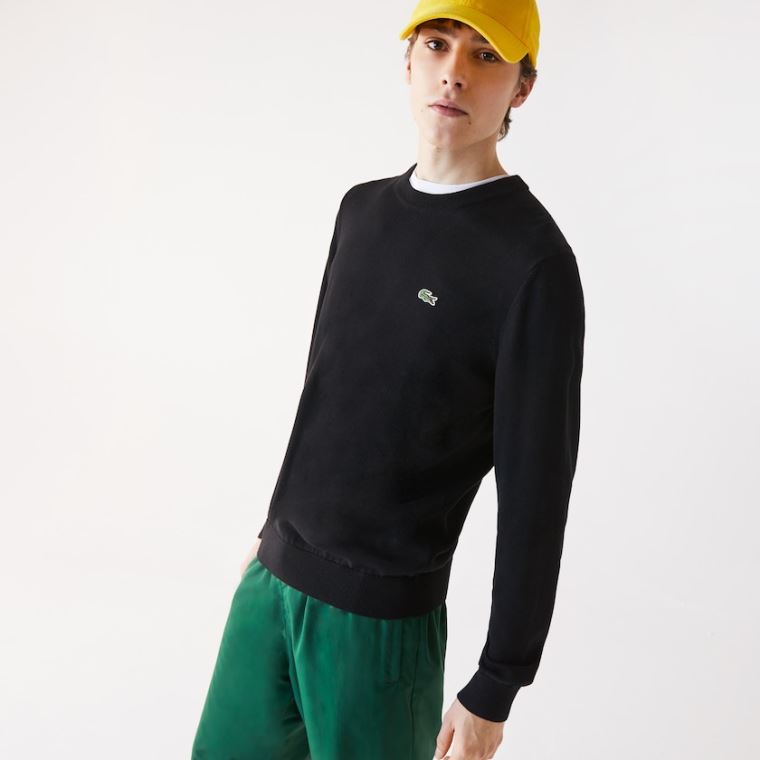 Lacoste Organic Bavlněné Crew Neck Svetrové Černé | pW8VM0Sp