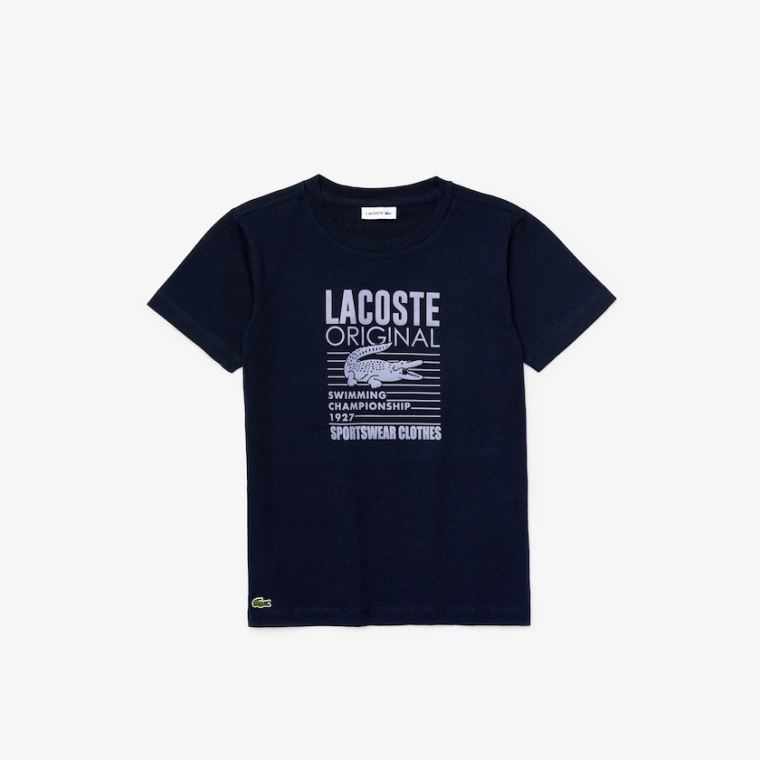 Lacoste Original 1927 Print Bavlněné T-Shirt Tmavě Blankyt Blankyt Fialové | Zbjymv26