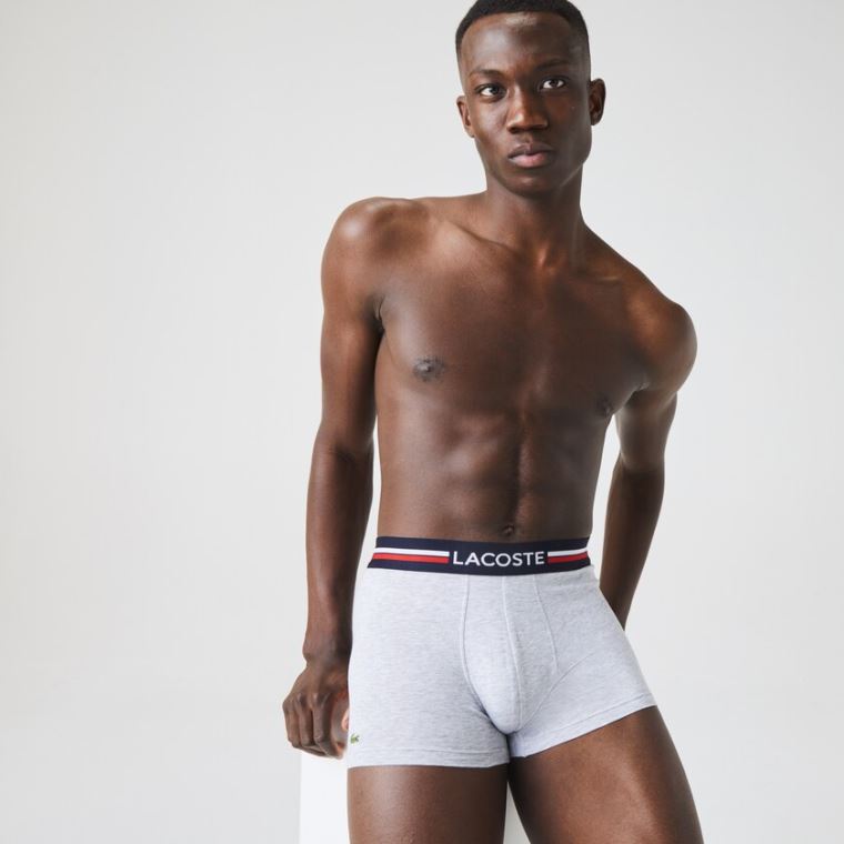 Lacoste Pack Of 3 Iconic Boxerské Briefs With Three-Tone Waistband Tmavě Blankyt Blankyt Šedé Červené | B2pig0k7