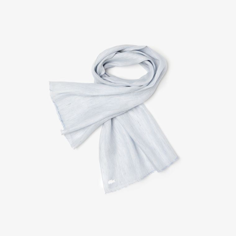 Lacoste Pinstriped Bavlněné-Linen Scarf Světle Blankyt Bílé Tmavě Blankyt Blankyt | erra54JU