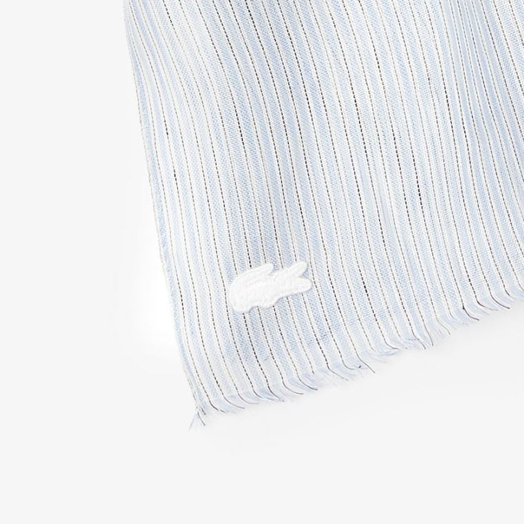 Lacoste Pinstriped Bavlněné-Linen Scarf Světle Blankyt Bílé Tmavě Blankyt Blankyt | erra54JU