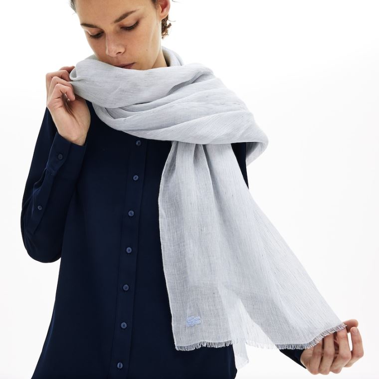 Lacoste Pinstriped Bavlněné-Linen Scarf Světle Blankyt Bílé Tmavě Blankyt Blankyt | erra54JU