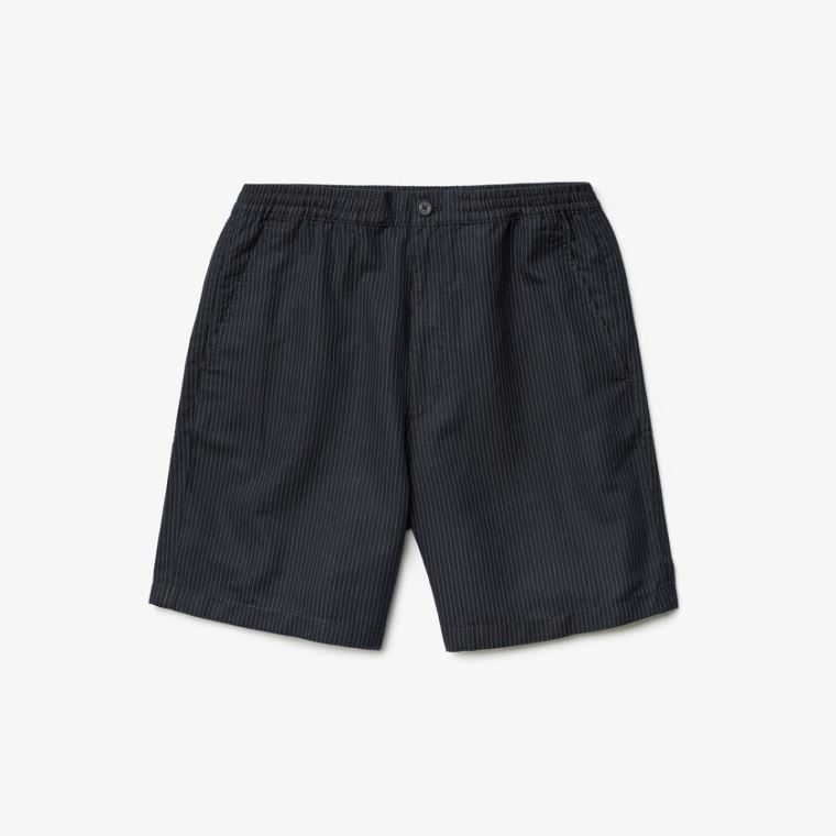 Lacoste Pinstriped Linen- Blend Bermuda Shorts Tmavě Blankyt Blankyt Bílé | TIYromoV