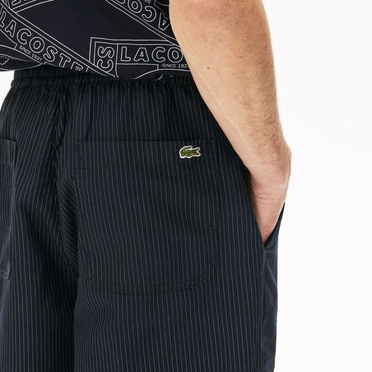 Lacoste Pinstriped Linen- Blend Bermuda Shorts Tmavě Blankyt Blankyt Bílé | TIYromoV