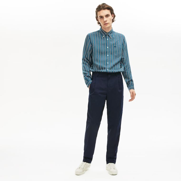 Lacoste Pleat-Front Twill Chinos Tmavě Blankyt Blankyt | KOYJWvGi