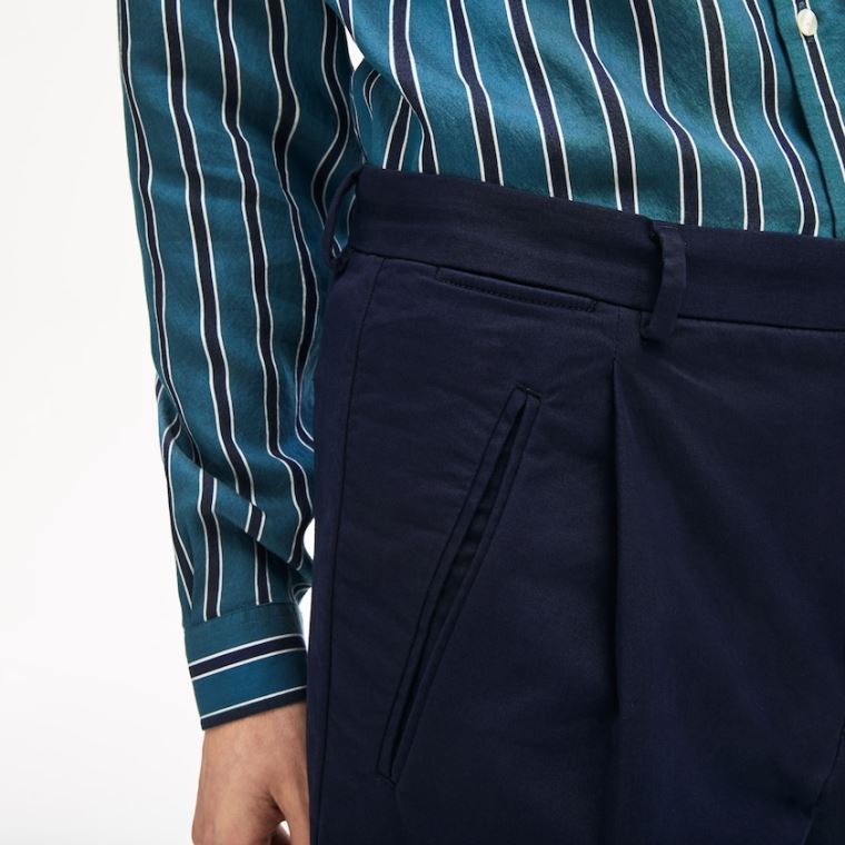 Lacoste Pleat-Front Twill Chinos Tmavě Blankyt Blankyt | KOYJWvGi