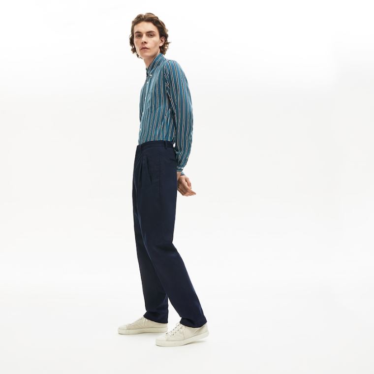 Lacoste Pleat-Front Twill Chinos Tmavě Blankyt Blankyt | KOYJWvGi