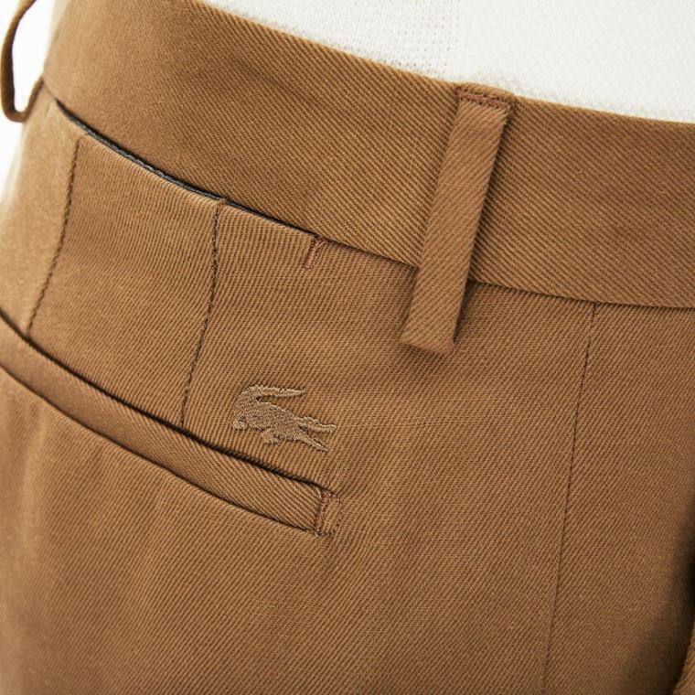 Lacoste Pleated Bavlněné-Linen Chinos Hnědé | 4iXMGL8N