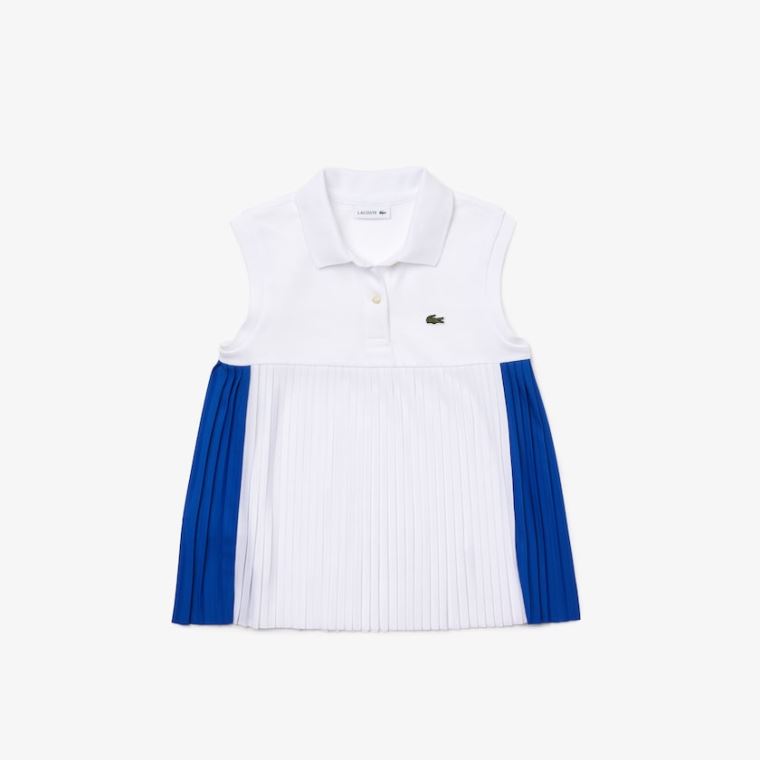 Lacoste Pleated Bavlněné Polo Blankyt Bílé | tQ0nIVy5