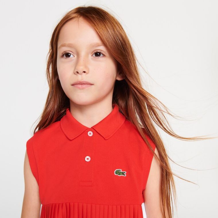 Lacoste Pleated Bavlněné Polo Červené Bílé | uK5yqkdZ