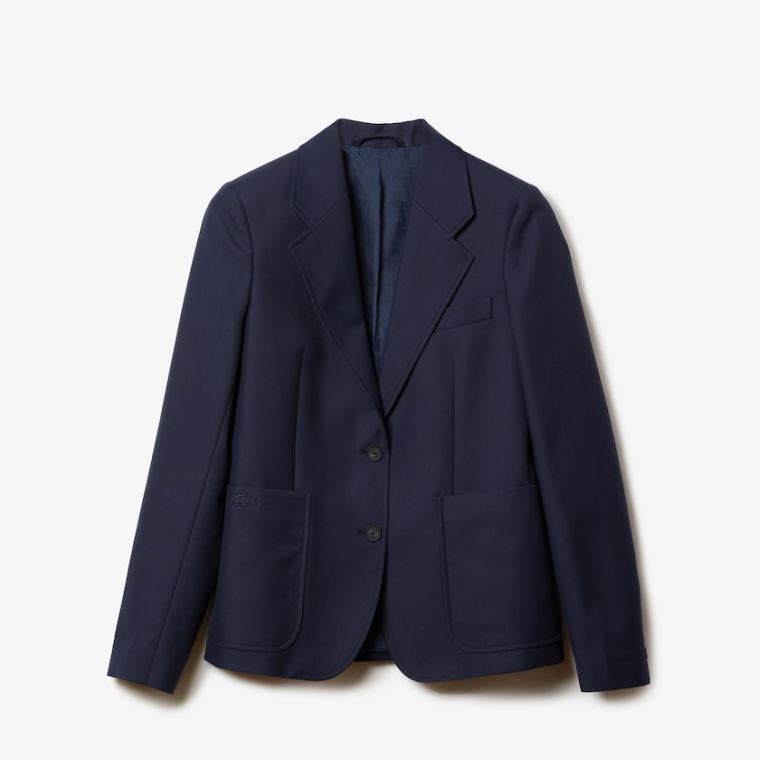 Lacoste Pocketed Bavlněné And Wool Straight Fit Blazer Tmavě Blankyt Blankyt | ol3DqAaF