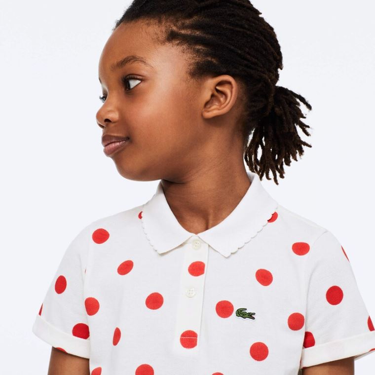 Lacoste Polka Dot Scalloped Collar Bavlněné Petit Piqué Polo Bílé Červené | 5vvKsKOi