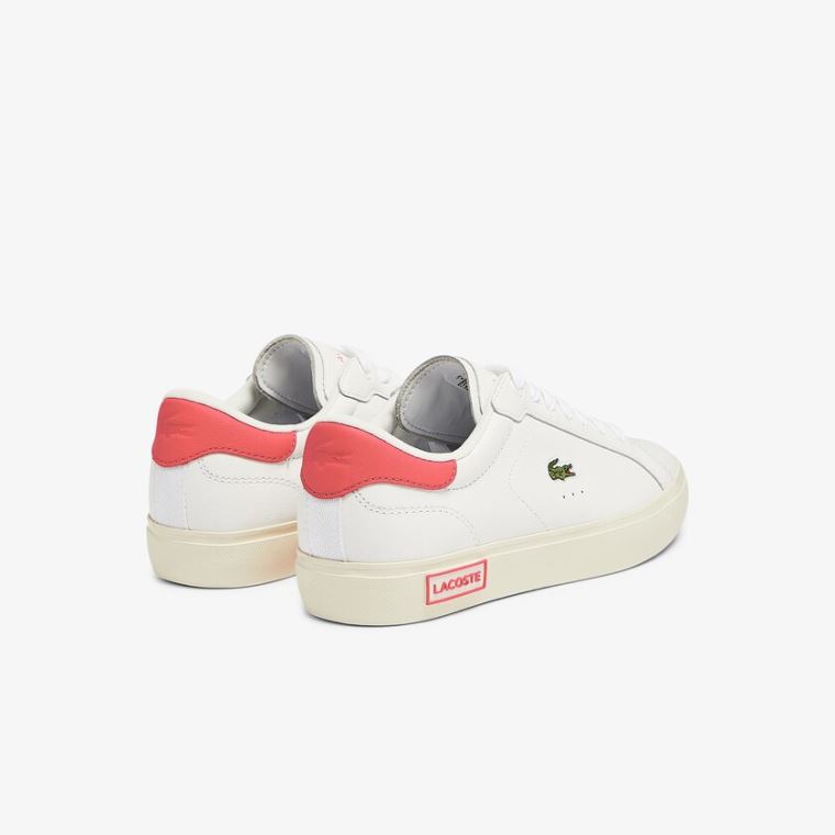 Lacoste Powercourt Læder Popped Heal Sneakers Bílé Béžový | iljLgwRm