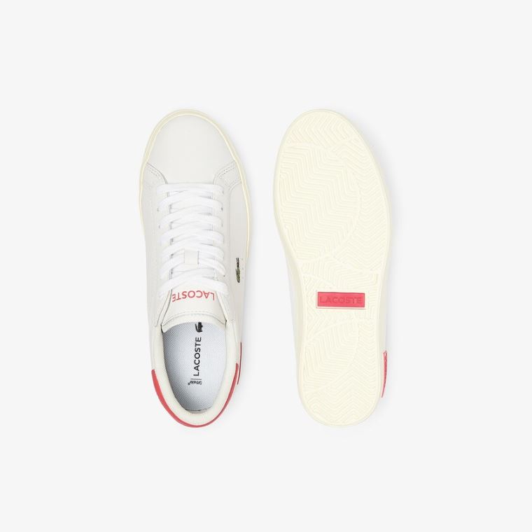 Lacoste Powercourt Læder Popped Heal Sneakers Bílé Béžový | iljLgwRm