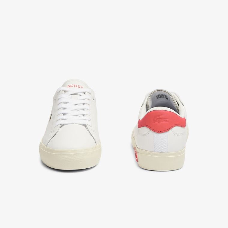 Lacoste Powercourt Læder Popped Heal Sneakers Bílé Béžový | iljLgwRm