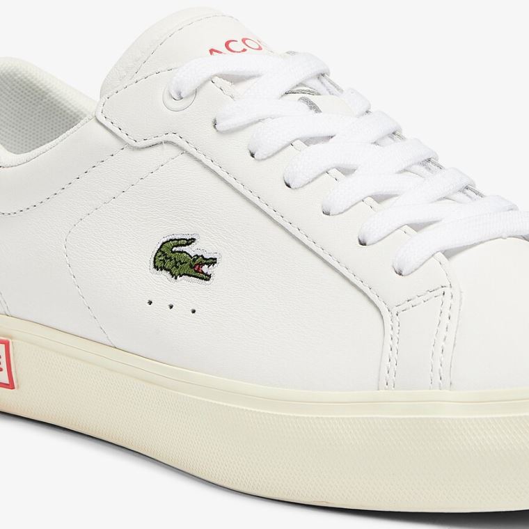 Lacoste Powercourt Læder Popped Heal Sneakers Bílé Béžový | iljLgwRm