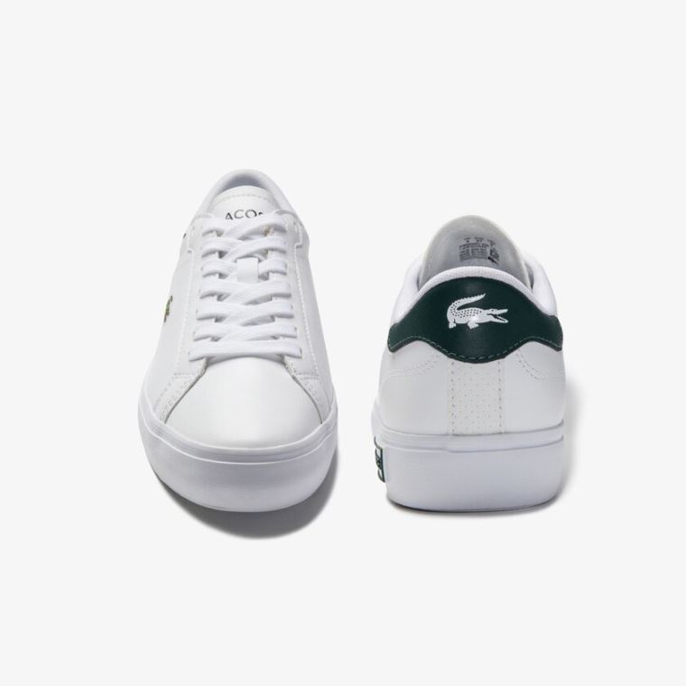 Lacoste Powercourt Læder Sneakers Bílé Tmavě Zelene | ZDV4SWgL